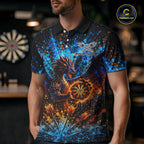 Blue And Orange Splatter Dragon Darts Polo Quarter-Zip Shirts Custom Darts Team Jersey