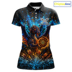 Blue And Orange Splatter Dragon Darts Polo Quarter-Zip Shirts Custom Darts Team Jersey