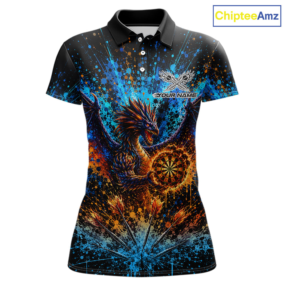 Blue And Orange Splatter Dragon Darts Polo Quarter-Zip Shirts Custom Darts Team Jersey