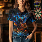 Blue And Orange Splatter Dragon Darts Polo Quarter-Zip Shirts Custom Darts Team Jersey