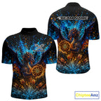 Blue And Orange Splatter Dragon Darts Polo Quarter-Zip Shirts Custom Darts Team Jersey