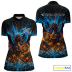 Blue And Orange Splatter Dragon Darts Polo Quarter-Zip Shirts Custom Darts Team Jersey