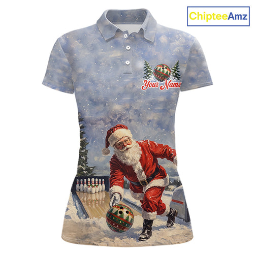 Christmas Bowling Shirt Custom Santa Claus Bowler Snow Xmas Bowling Polo 1/4-Zip Jersey