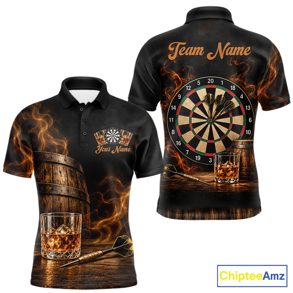 Vintage Whiskey Darts Polo 1/4-Zip Shirt Smoke Bourbon Whiskey Glass Retro Darts Team Jersey