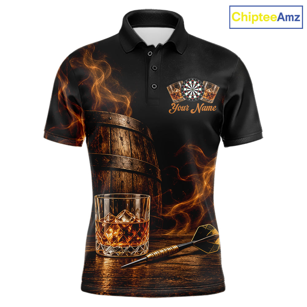 Vintage Whiskey Darts Polo 1/4-Zip Shirt Smoke Bourbon Whiskey Glass Retro Darts Team Jersey
