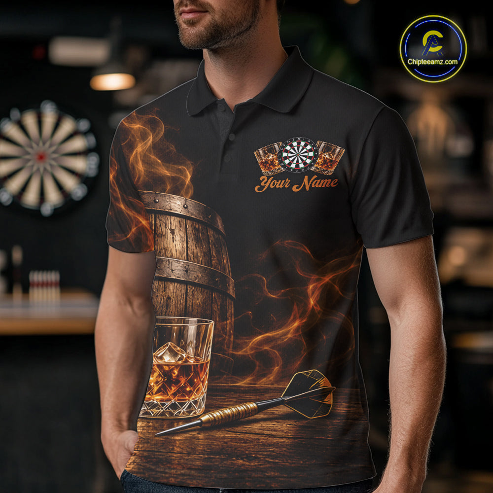 Vintage Whiskey Darts Polo 1/4-Zip Shirt Smoke Bourbon Whiskey Glass Retro Darts Team Jersey