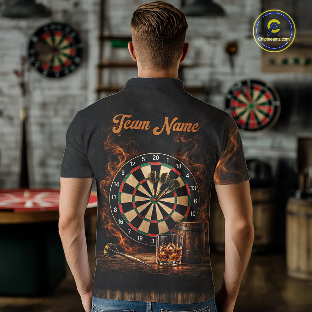 Vintage Whiskey Darts Polo 1/4-Zip Shirt Smoke Bourbon Whiskey Glass Retro Darts Team Jersey