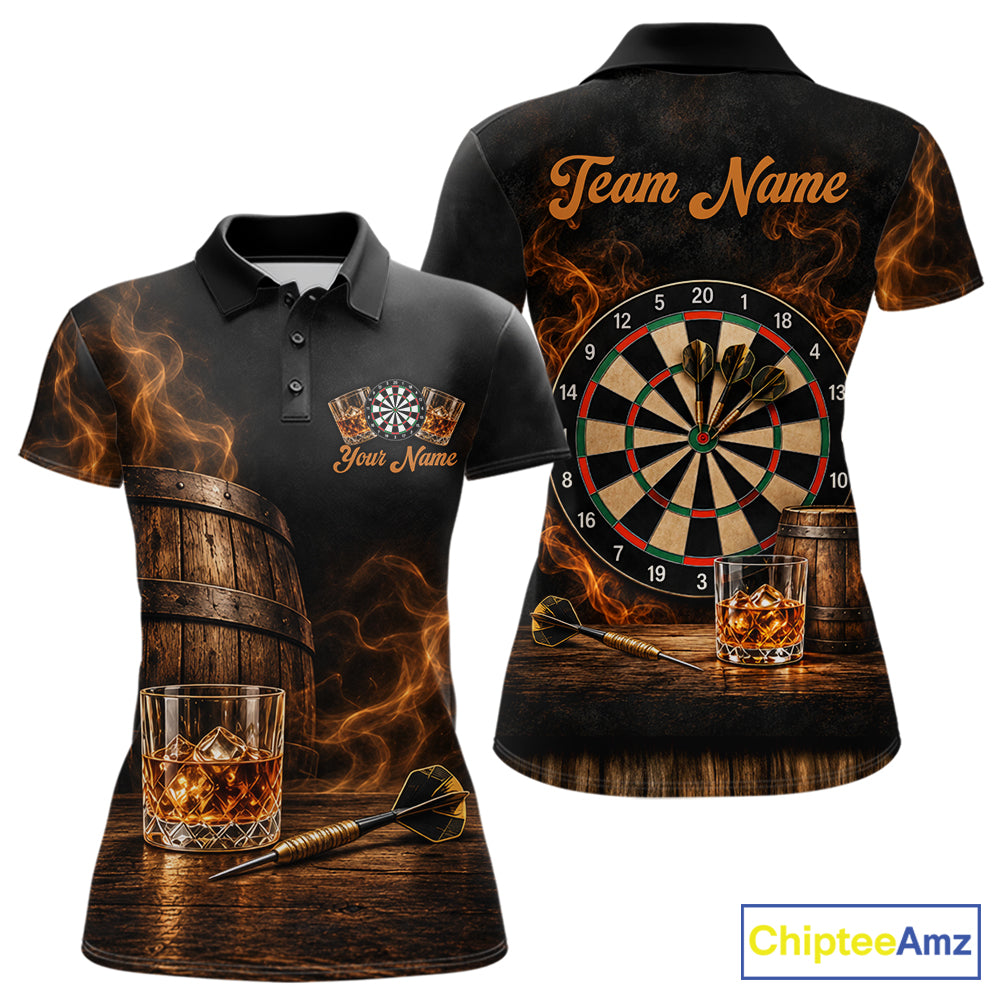 Vintage Whiskey Darts Polo 1/4-Zip Shirt Smoke Bourbon Whiskey Glass Retro Darts Team Jersey