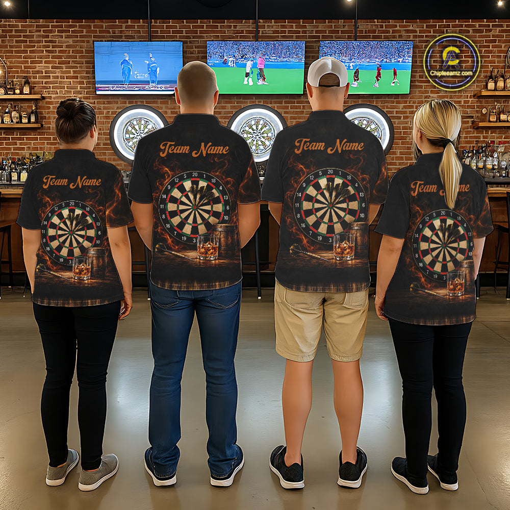 Vintage Whiskey Darts Polo 1/4-Zip Shirt Smoke Bourbon Whiskey Glass Retro Darts Team Jersey