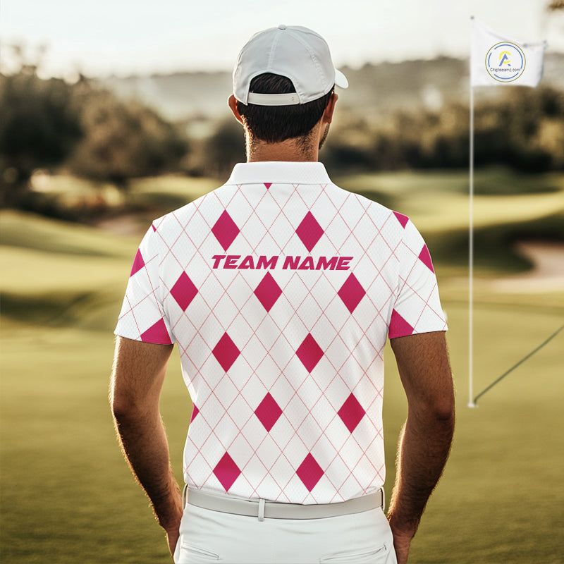 Pink Argyle Golf Polo Shirt Custom Name Personalized Plaid Argyle Golf Shirt For Golfer