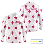 Pink Argyle Golf Polo Shirt Custom Name Personalized Plaid Argyle Golf Shirt For Golfer