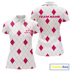 Pink Argyle Golf Polo Shirt Custom Name Personalized Plaid Argyle Golf Shirt For Golfer