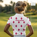 Pink Argyle Golf Polo Shirt Custom Name Personalized Plaid Argyle Golf Shirt For Golfer