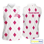 Pink Argyle Golf Sleeveless Polo Shirt Custom Name Personalized Plaid Argyle Golf Shirt For Golfer