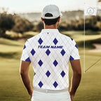 Navy Argyle Golf Polo Shirt Custom Name Personalized Plaid Argyle Golf Shirt For Golfer