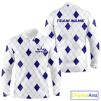Navy Argyle Golf Polo Shirt Custom Name Personalized Plaid Argyle Golf Shirt For Golfer