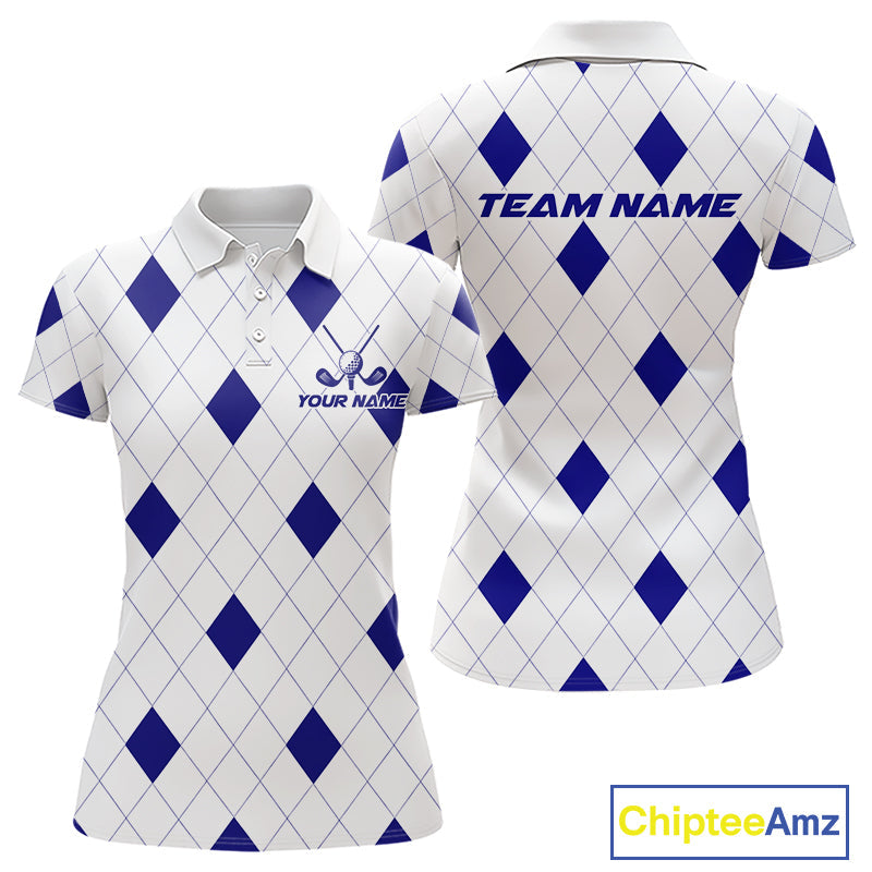 Navy Argyle Golf Polo Shirt Custom Name Personalized Plaid Argyle Golf Shirt For Golfer
