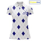 Navy Argyle Golf Polo Shirt Custom Name Personalized Plaid Argyle Golf Shirt For Golfer