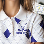 Navy Argyle Golf Polo Shirt Custom Name Personalized Plaid Argyle Golf Shirt For Golfer