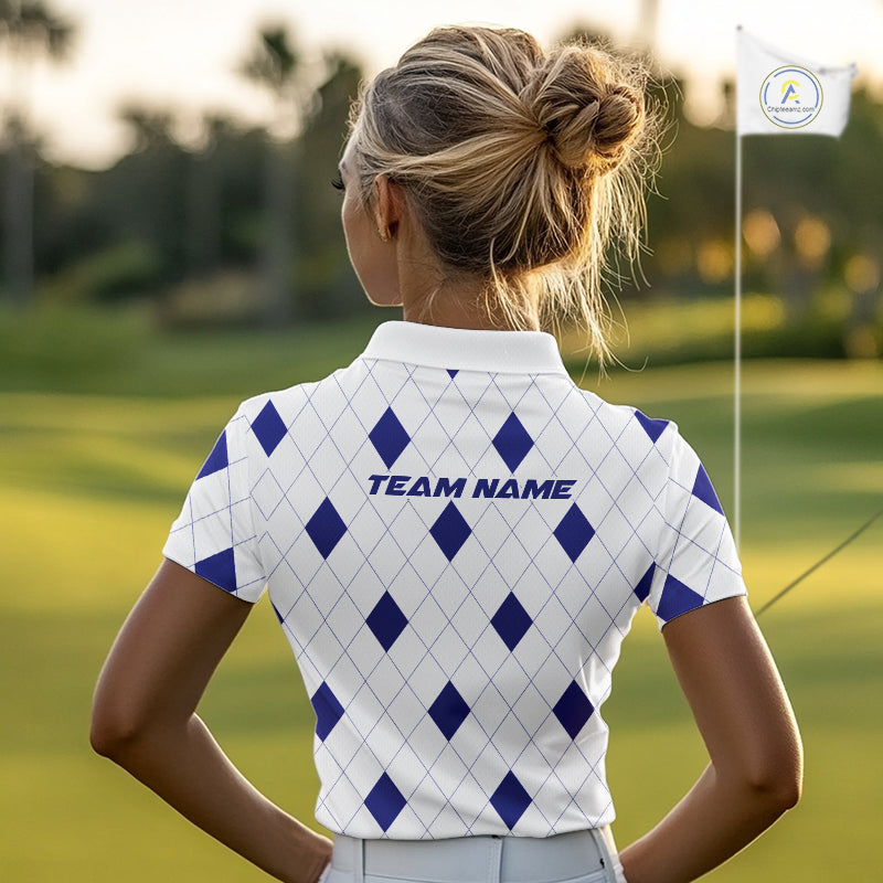 Navy Argyle Golf Polo Shirt Custom Name Personalized Plaid Argyle Golf Shirt For Golfer