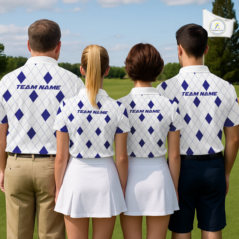 Navy Argyle Golf Polo Shirt Custom Name Personalized Plaid Argyle Golf Shirt For Golfer