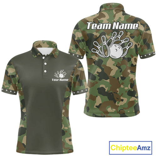 Custom Military Army Camouflage Bowling Polo 1/4-Zip Shirt Bowling Ball Pins Strike Jersey