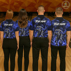 Black And Blue Flame Grim Reaper Custom Skull Bowling Shirt Team Outfit For Bowlers