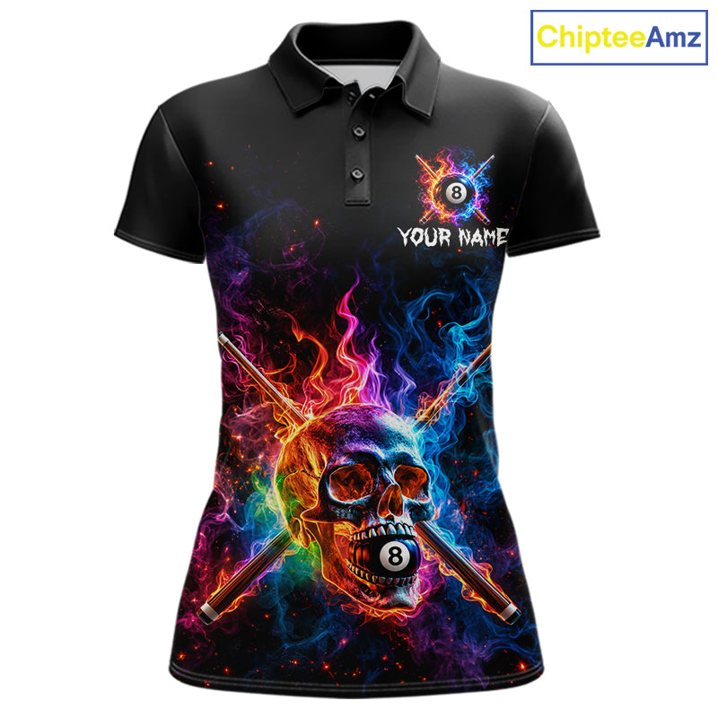 Custom Colorful Fire Flame Skull Billiard Shirt Personalized Flaming 8-Ball Pool Team Jersey