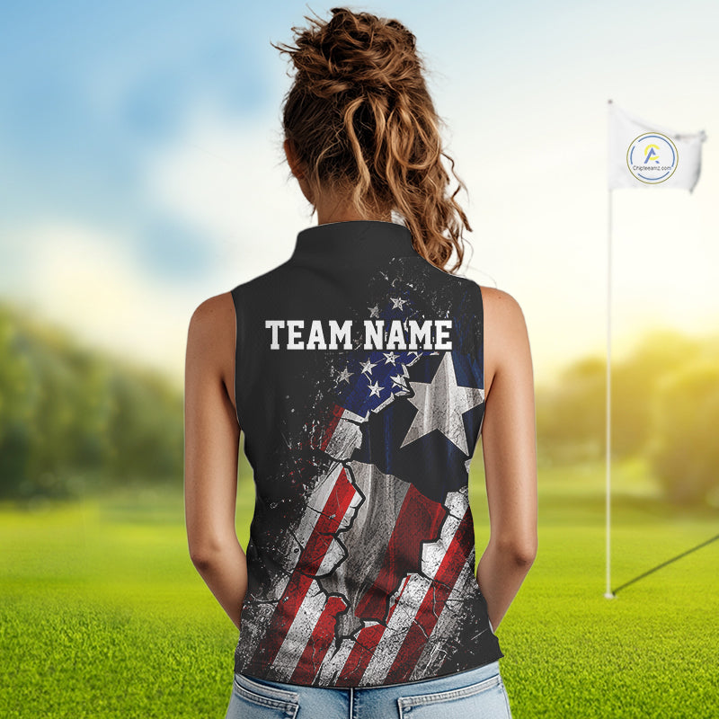 Texas Flag Grunge Golf Sleeveless Polo Shirt Custom US Flag Patriotic Golf Tournament Shirts