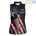 Texas Flag Grunge Golf Sleeveless Polo Shirt Custom US Flag Patriotic Golf Tournament Shirts