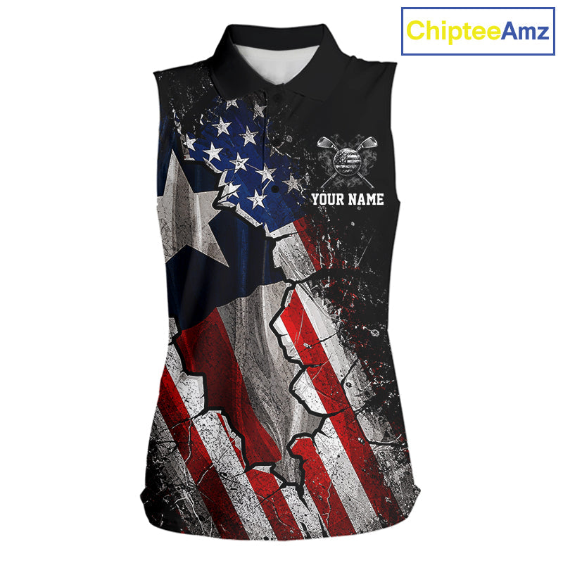 Texas Flag Grunge Golf Sleeveless Polo Shirt Custom US Flag Patriotic Golf Tournament Shirts