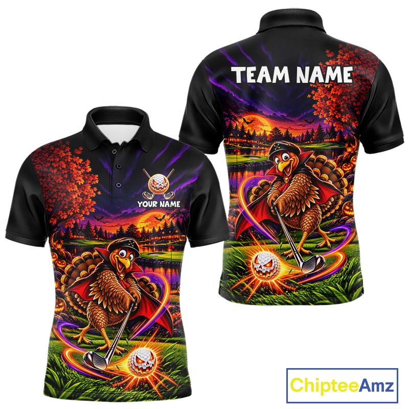 Custom Funny Turkey Golf Polo Shirt Golf Courses Thanksgiving Golf Team Golf Jersey
