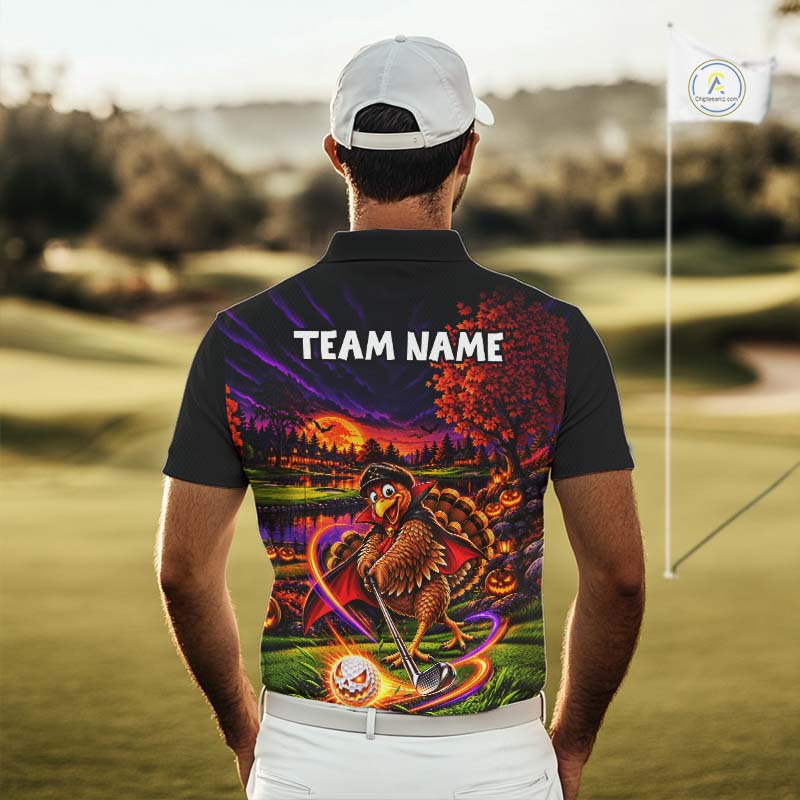 Custom Funny Turkey Golf Polo Shirt Golf Courses Thanksgiving Golf Team Golf Jersey