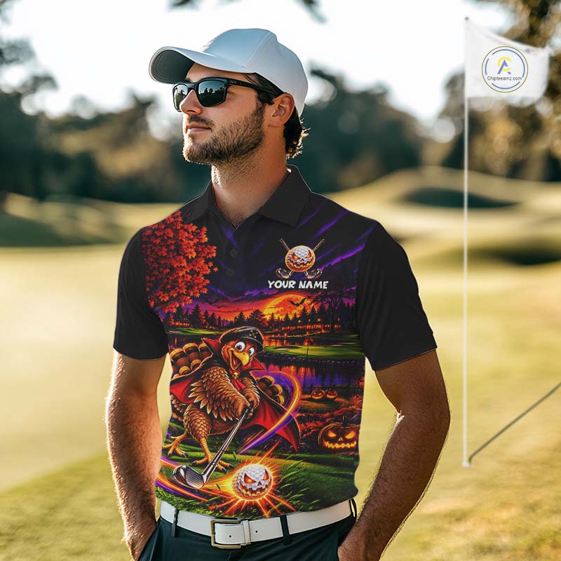 Custom Funny Turkey Golf Polo Shirt Golf Courses Thanksgiving Golf Team Golf Jersey