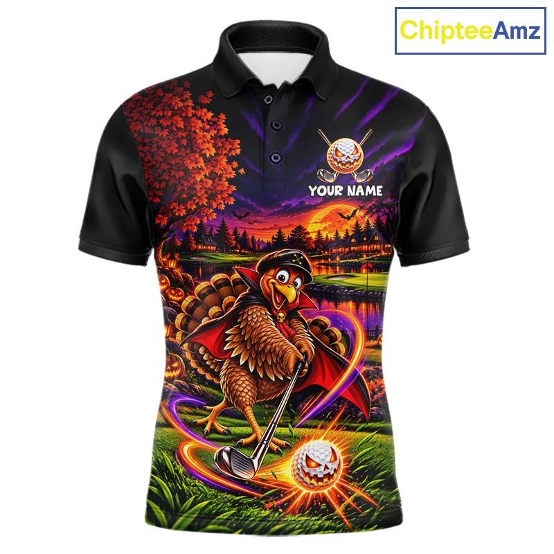 Custom Funny Turkey Golf Polo Shirt Golf Courses Thanksgiving Golf Team Golf Jersey