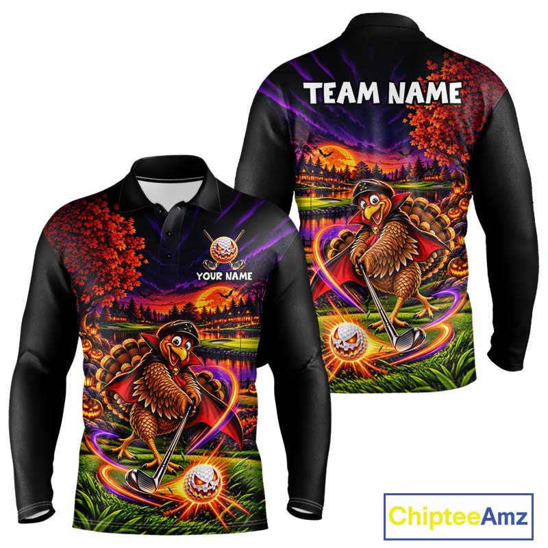 Custom Funny Turkey Golf Polo Shirt Golf Courses Thanksgiving Golf Team Golf Jersey