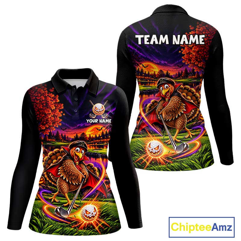 Custom Funny Turkey Golf Polo Shirt Golf Courses Thanksgiving Golf Team Golf Jersey