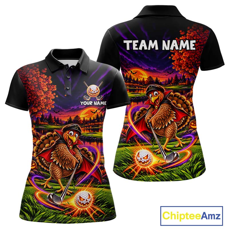 Custom Funny Turkey Golf Polo Shirt Golf Courses Thanksgiving Golf Team Golf Jersey