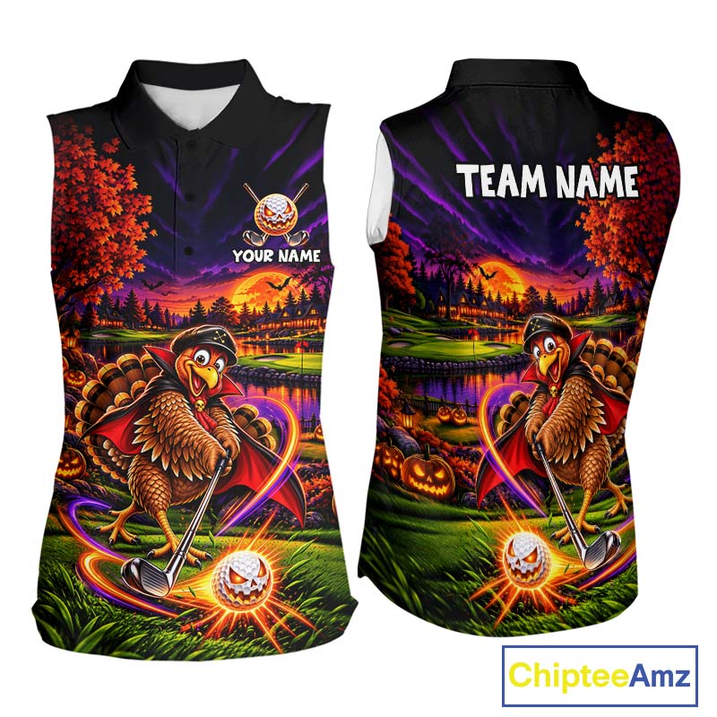 Custom Funny Turkey Golf Sleeveless Polo Shirt Golf Courses Thanksgiving Golf Team Golf Jersey