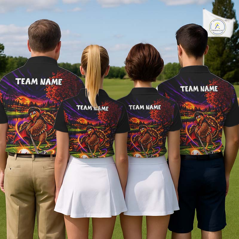 Custom Funny Turkey Golf Polo Shirt Golf Courses Thanksgiving Golf Team Golf Jersey