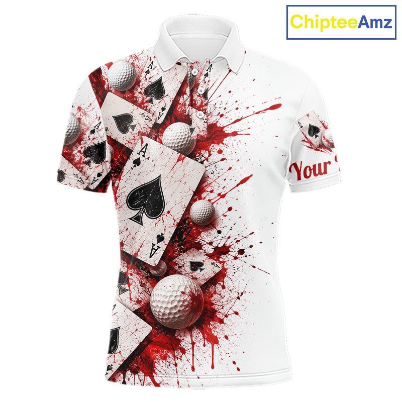 White & Red Poker Golf Polo Shirt Custom Name Splatter Poker Golf Top For Team, Golfer Gifts