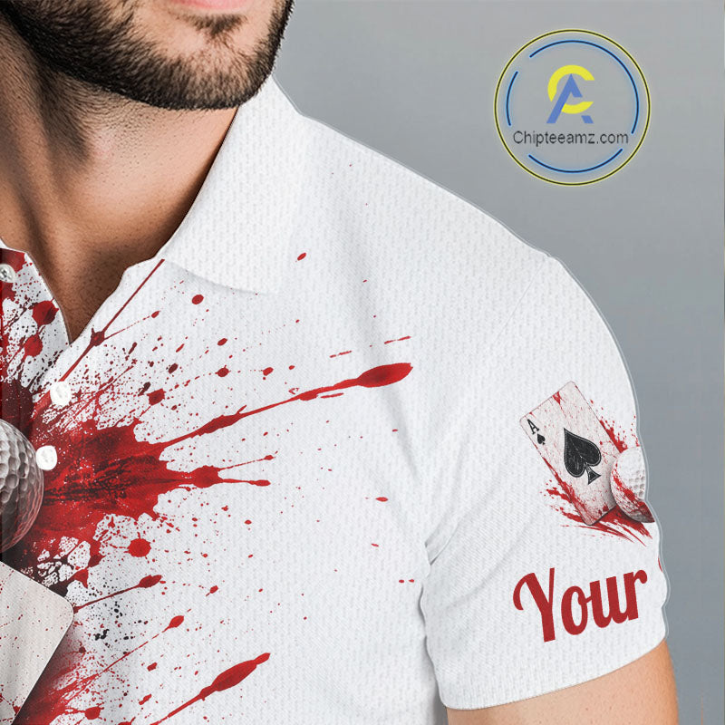 White & Red Poker Golf Polo Shirt Custom Name Splatter Poker Golf Top For Team, Golfer Gifts