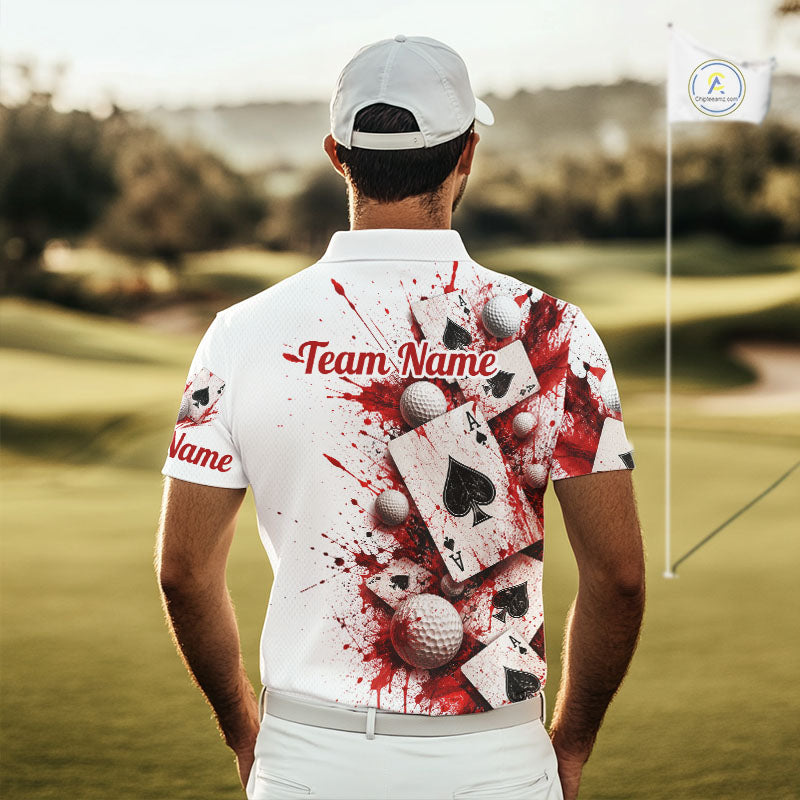 White & Red Poker Golf Polo Shirt Custom Name Splatter Poker Golf Top For Team, Golfer Gifts