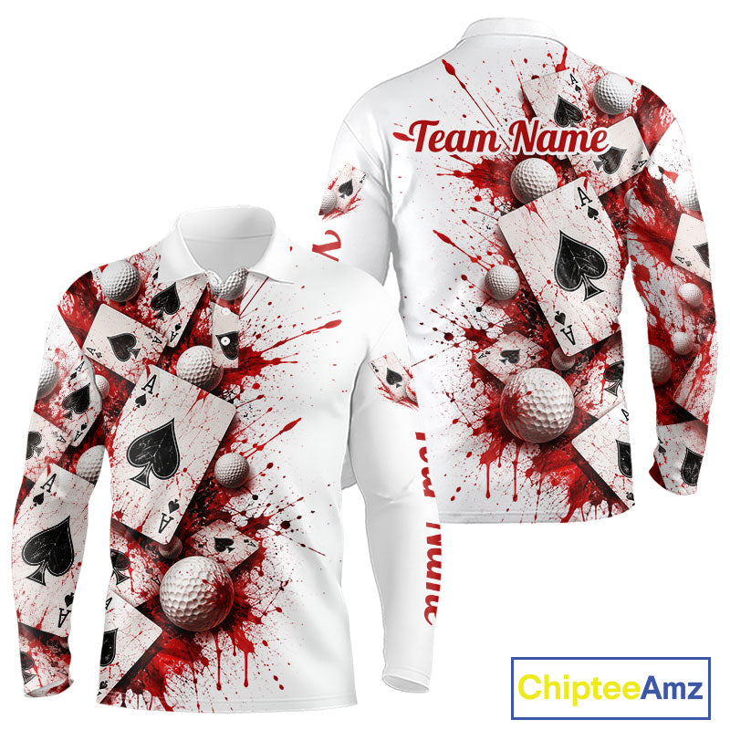 White & Red Poker Golf Polo Shirt Custom Name Splatter Poker Golf Top For Team, Golfer Gifts