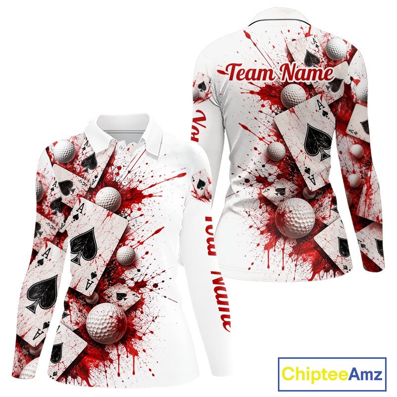 White & Red Poker Golf Polo Shirt Custom Name Splatter Poker Golf Top For Team, Golfer Gifts