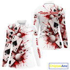 White & Red Poker Golf Polo Shirt Custom Name Splatter Poker Golf Top For Team, Golfer Gifts