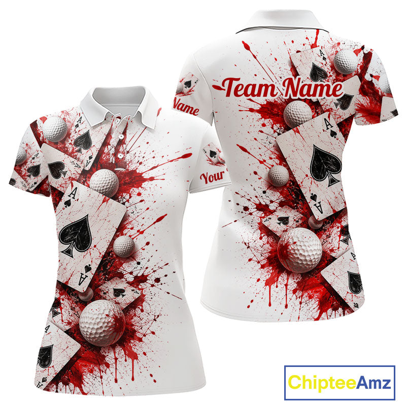 White & Red Poker Golf Polo Shirt Custom Name Splatter Poker Golf Top For Team, Golfer Gifts