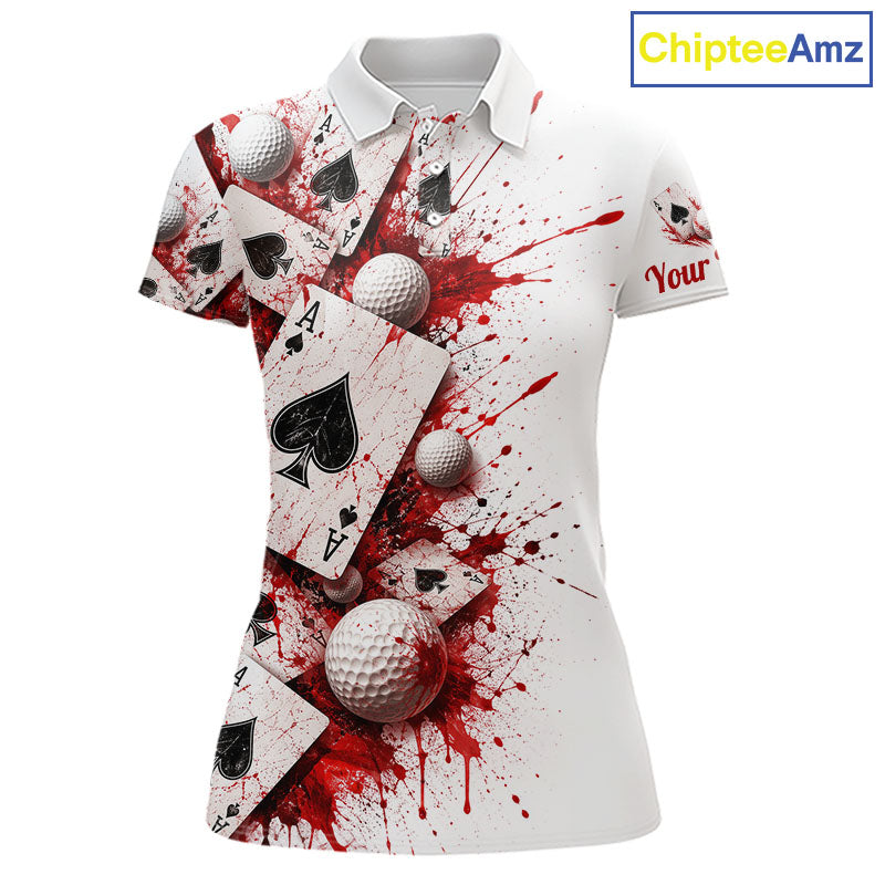 White & Red Poker Golf Polo Shirt Custom Name Splatter Poker Golf Top For Team, Golfer Gifts