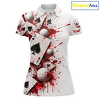 White & Red Poker Golf Polo Shirt Custom Name Splatter Poker Golf Top For Team, Golfer Gifts