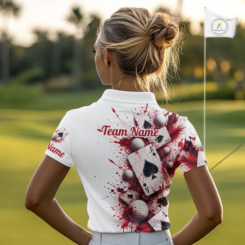 White & Red Poker Golf Polo Shirt Custom Name Splatter Poker Golf Top For Team, Golfer Gifts